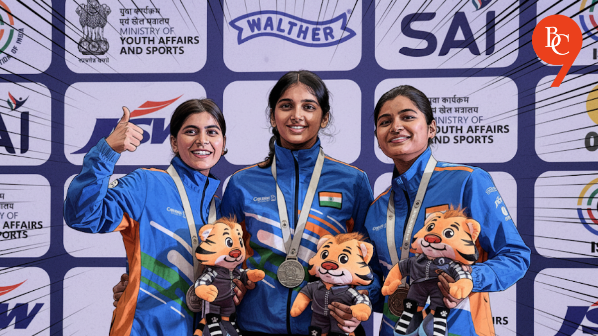 From left to right: Silver medallist Anshika, champion Anushka Thokur and bronze medallist Aadhya Agrawal