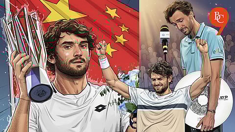 Valentin Vacherot and Arthur Rinderknech, both emotional at the presentations, Shanghai Masters