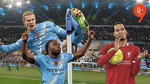 Erling Haaland, Jeremy Doku, and Virgil Van Dijk, Man city beat Liverpool 3-0