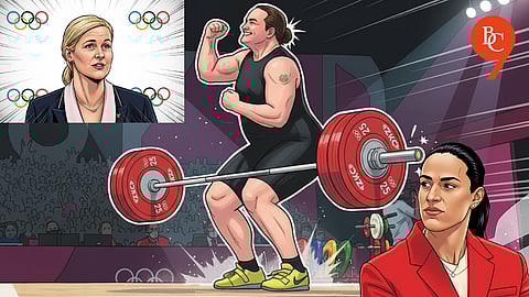 From the left: Kirsty Coventry, Laurel Hubbard, Imane Khelif