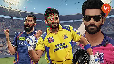 From the left: Mohammed Shami (LSG), Sanju Samson (CSK), Ravindra Jadeja (RR)