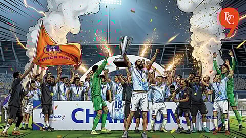 FC Goa celebrates their AIFF Super Cup title, 2025