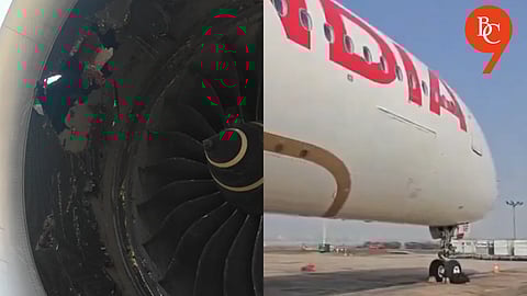 Air India aircraft at Delhi airport after engine damage caused by baggage container incident
