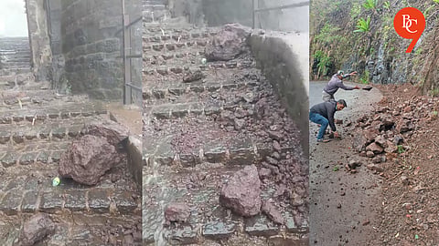 Landslide Near Pune Entrance on Sinhagad Fort After Continuous Rain; Tourists Urged to Stay Cautious