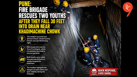Pune: Fire Brigade Rescues Two Youths After They Fall 30 Feet Into Drain Near Khadimachine Chowk