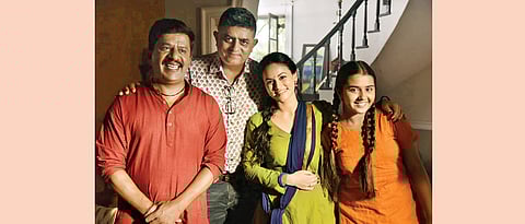 Upendra Limaye inspires Gajraj Rao during a shoot