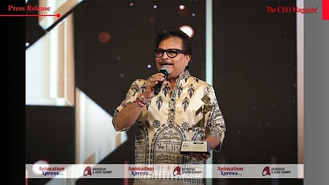 Asit Kumarr Modi, creator of TMKOC and MD of Neela Mediatech receiving ANN Award for their 2D animated series