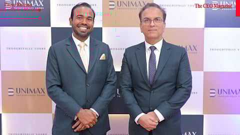 UniMax World’s MD Israil Shaikh and Director Salim Desai unveil the new logo, marking a transformative growth phase
