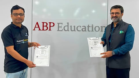 &nbsp;Kirti Prakash Mishra, Founder &amp; CEO, YoLearn.ai, with Yash Mehta, CEO, ABP Education, at the signing ceremony.