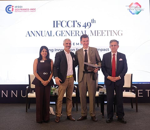 (L-R) Payal Kanwar, DG, IFCCI; Jean Touboul, President &amp; CEO, Pernod Ricard India; Philippe Baptiste, French Minister; Thierry Mathou, Ambassador of France to India.