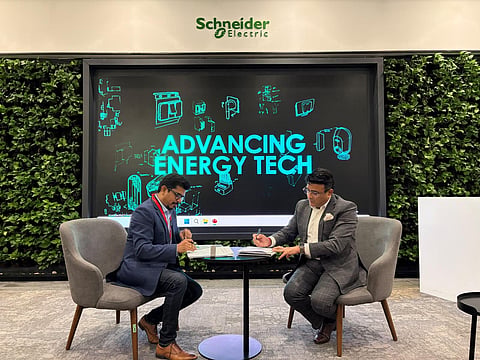 &nbsp;Mr. Sujith Nair_ Networks for Humanity &amp; Mr. Deepak Sharma_ Schneider Electric India, signing the MoU