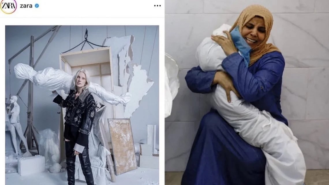 zaraIsraelPalestineവെള്ളത്തുണിയില്‍ പൊതിഞ്ഞ ഡമ്മി മോഡല്‍; ബഹിഷ്കരണ