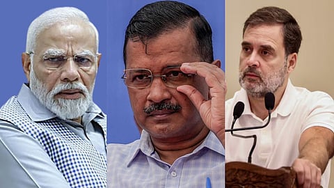 पीएम मोदी, पूर्व मुख्यमंत्री अरविन्द केजरीवाल और कांग्रेस सांसद राहुल गाँधी 