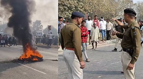 आक्रोशित लोगों ने हाईवे जाम कर की आगजनी