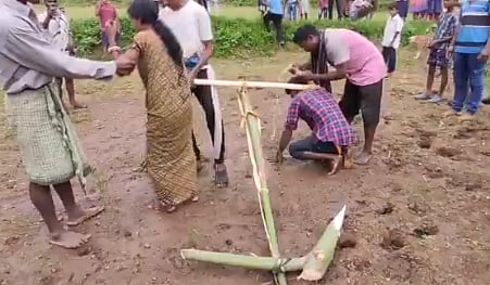 In Koraput, Odisha, a couple was tied to a plough and paraded around the village for having a love marriage