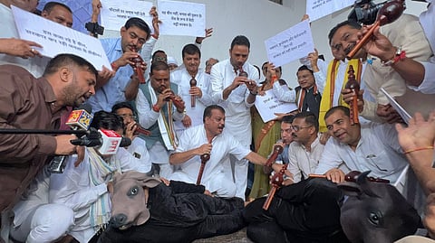 विपक्ष ने विधानसभा में बीन बजाकर किया विरोध