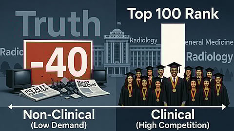 कम क्वालीफाइंग कटऑफ केवल कुछ विशेष परिस्थितियों तक सीमित है और एससी, एसटी तथा ओबीसी छात्रों के वास्तविक प्रदर्शन या चयन को प्रतिबिंबित नहीं करता।  यह केवल बायोकेमिस्ट्री जैसे गैर-क्लिनिकल कोर्सों पर लागू होता है, जहां आवेदकों की रुचि बेहद कम है। इन विषयों में सीटें अक्सर खाली रह जाती हैं क्योंकि मांग नहीं होती, जिससे निजी मेडिकल कॉलेज कम कटऑफ के लिए दबाव बनाते हैं ताकि पूरी फीस वसूल सकें। 