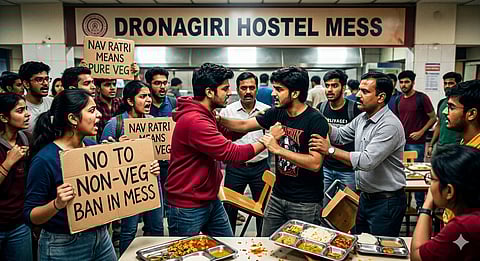  IIT  दिल्ली हॉस्टल में नव रात्रि के मौके पर मेस में चिकन और अंडे की सर्विस अस्थायी रूप से बंद कर दी गई है, जो राम नवमी तक चलेगी। ड्रोणागिरी हॉस्टल में वेजिटेरियन छात्रों की मांग पर अलग मेस और अलग किचन की व्यवस्था पहले से ही लागू है। नॉन-वेज छात्रों का तर्क है कि जब इंफ्रास्ट्रक्चर पूरी तरह से अलग-अलग है, तो एक हफ्ते के लिए नॉन-वेज सर्विस क्यों रोकी जाए?