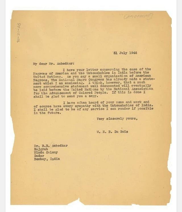 In his response, Du Bois replies that he is enclosing a copy of the statement made by the Negro Congress and promises to send copies of a more comprehensive letter.