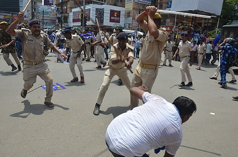 The police were forced to resort to lathi-charge and water cannons to disperse the crowd in Patna.