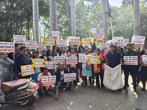 The protesting teachers are urging the state government and judiciary to secure their jobs through alternative arrangements. 
