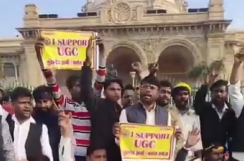 Police claim the protesters, waving Suheldev Army flags and banners, raised slogans, used abusive language against the administration, and disrupted public order despite warnings.