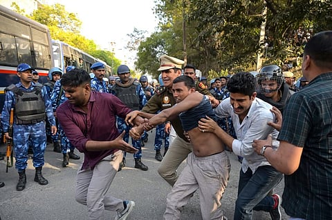 JNUSU had given a call for a long march from the campus to the Ministry of Education, but were stopped by the Delhi Police after the JNU administration denied permission for the march, during which the protests turned violent, resulting in several police personnel being injured.
