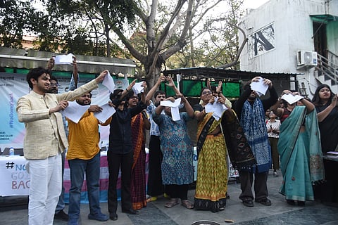 Community members raised their objections against the proposed bill at the Jan Sunwai /public hearing held at the Press Club of India on Sunday.