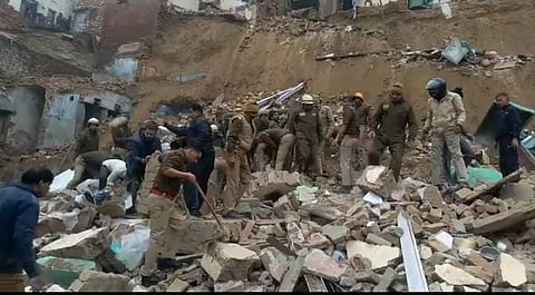 Four Houses Collapse During Digging Of A Basement At Neighbouring Dharamshala In Agra
