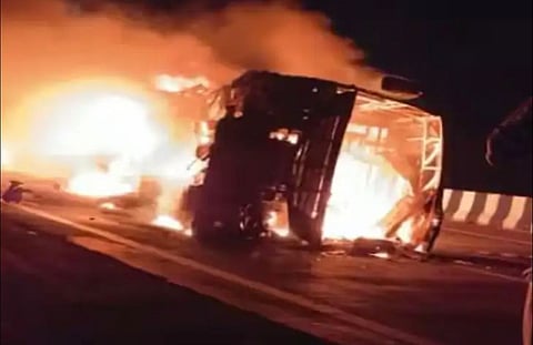 25 Killed As Bus Overturns, Hits The Divider And Catches Fire On The Maharashtra Expressway