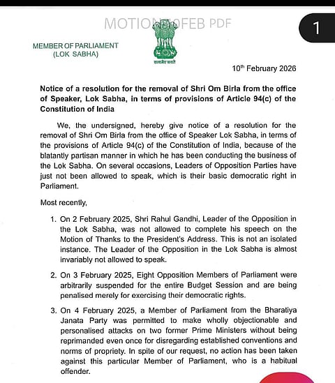 Congress Leads No-Confidence Motion Against Lok Sabha Speaker Om Birla