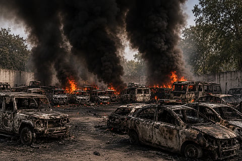Massive Fire Guts New Ashok Nagar Police Compound's Yard, 84 Vehicles Destroyed