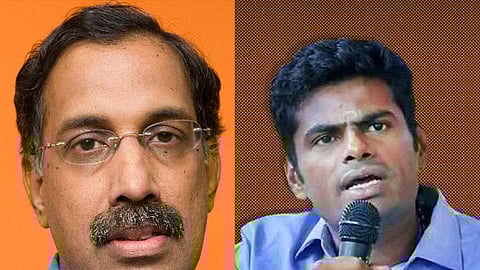 Puthiyathalaimurai's editorial director S Srinivasan and Tamil Nadu BJP chief K Annamalai