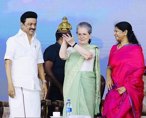BJP reduced women into symbols, Sonia Gandhi at DMK women’s meet in Chennai 
