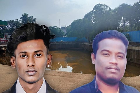 Naresh (left) and Jayaseelan in the backdrop of the accident site