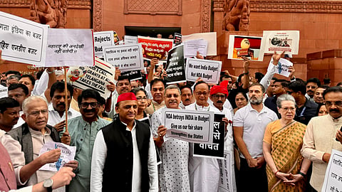 INDIA bloc protesting in Parliament