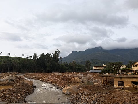 A view of the landslide debris from the Chooralmala - Mundakkai bridge. 