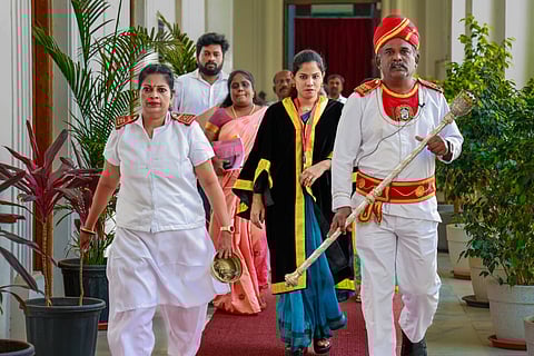 SB Madhavi (left) accompanying Mayor Priya to a council meeting at the GCC headquarters.