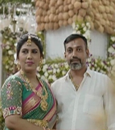 Scamster Aishwarya Gowda and her husband Harish 