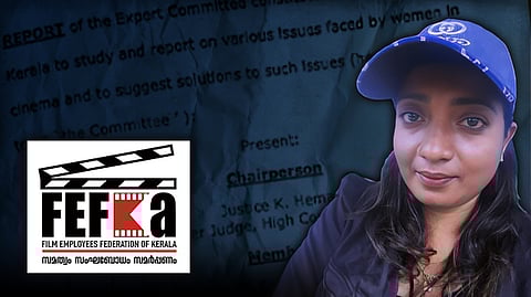 A picture of FEFKA logo on the left of the picture and an image of makeup artist Sivappriya Maneeshya wearing a blue cap on the right.