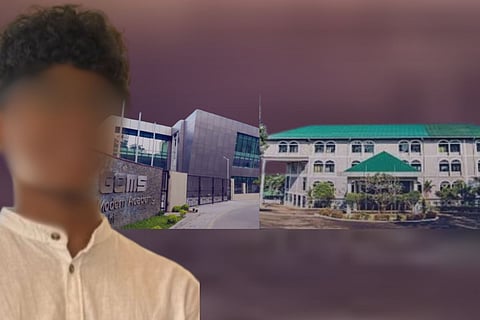 A collage of Gems and GPS schools in Kochi with Mihir in the foreground on the left. His face has been blurred