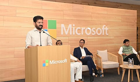 Telangana CM Revanth Reddy at inauguration of Microsoft building 