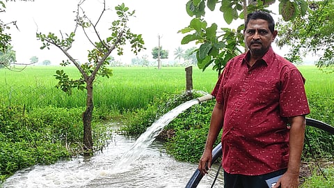 A farmer pumping groundwater out to his paddy field in Cauvery delta