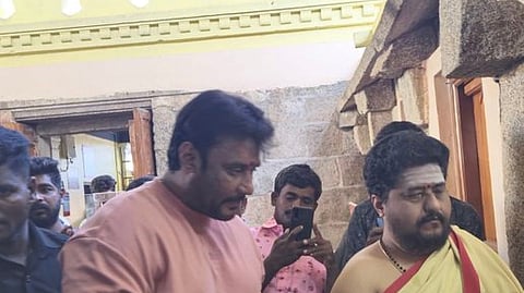 In his first major public appearance 10 months after his arrest, Darshan visited the Chamundeshwari Temple in Mysuru. 