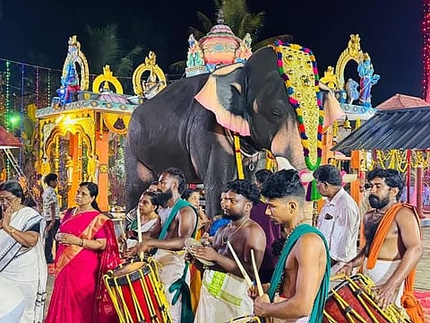A mechanical elephant gifted to Sree Balabhadrakali Temple in Thiruvananthapuram in March 2025 by Action for Elephants UK and facilitated by PETA India.
