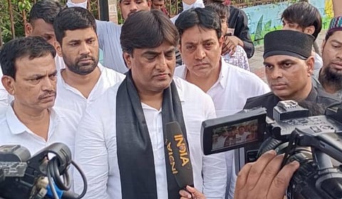 Telangana Waqf Board chairman Syed Azmatullah, others protest against the new Waqf amendment.  