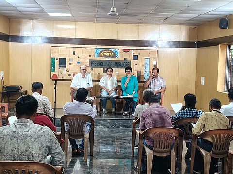 Members of I Change Indiranagar and local residents address the media at a press conference.
