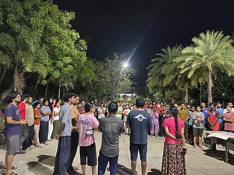 Students of RGNIYD protesting against the suspension 