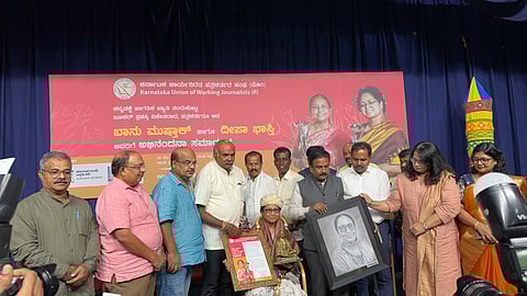 Writer Banu Mushtaq being felicitated in Bengaluru after winning the booker Prize