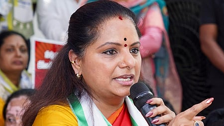 Kavitha leads protest against notices to KCR over irregularities in Kaleshwaram project